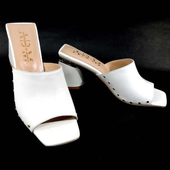 ALESSANDRO DI MARIA 🇮🇹 WOMEN'S WHITE SOFT LEATHER SUMMER MULES - Picture 3 of 8